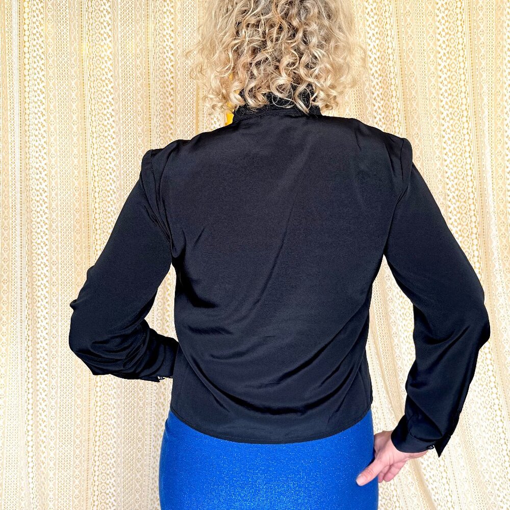 Vintage 90s Black High Collared Embellished Victorian Boho Style Blouse Size 12 - Picture 4 of 12